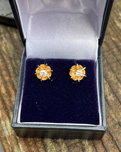 14K Diamond Flower Earrings