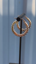 Load and play video in Gallery viewer, 10K Tri-Gold Hoops
